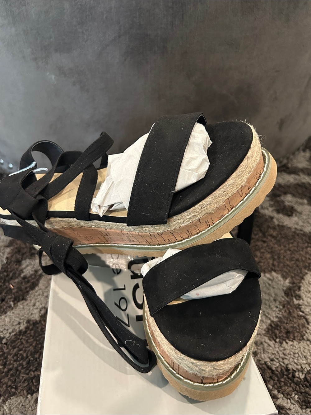 Krush Black Platform Espadrille Lace-Up Sandals